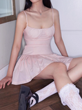 Sweet Pleated Square Neck Light Pink 17th Birthday Homecoming Dress HZ1022
