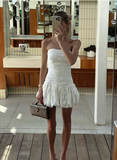 Elegant Jacquard Textured Pleated Bud Birthday Short Skirt Homecoming Dress HZ1022