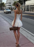 Elegant Jacquard Textured Pleated Bud Birthday Short Skirt Homecoming Dress HZ1022