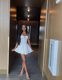 Sweet White Suspender Herringbone A-line 17th Birthday Homecoming Dress HZ1022