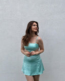 Sexy Hollow Mint Green Satin Mini 17th Birthday Short Skirt Homecoming Dress HZ1022