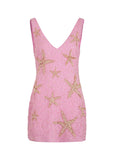 Sexy V-neck Starfish Sequins Pink Waisted Birthday Short Skirt Homecoming Dress HZ1022