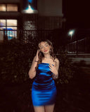 Simple Strapless Royal Blue Satin Birthday Skirt Homecoming Dress HZ1022