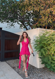 Sexy Hot Pink Halter Neck Chiffon 17th Birthday Homecoming Dress HZ1022