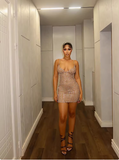 Sexy Rhinestone Mesh Deep V Strap Homecoming Dress HZ1022
