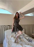 Retro Grey Polka Dot Sleeveless A-line 17th Birthday Homecoming Dress HZ1022