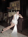 Elegant Satin Backless Halter Neck White Slim Fit Birthday Short Skirt Homecoming Dress HZ1022