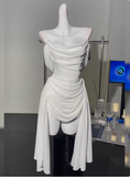 Simple Off The Shoulder Pleated Chiffon White 17th Birthday Homecoming Dress HZ1022