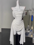 Simple Off The Shoulder Pleated Chiffon White 17th Birthday Homecoming Dress HZ1022