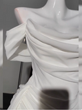 Simple Off The Shoulder Pleated Chiffon White 17th Birthday Homecoming Dress HZ1022