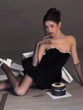 Sweet Tube Top Black Velvet Bow 19th Birthday Homecoming Dress HZ1022