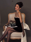 Sweet Tube Top Black Velvet Bow 19th Birthday Homecoming Dress HZ1022
