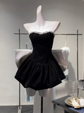 Sweet Tube Top Black Velvet Bow 19th Birthday Homecoming Dress HZ1022
