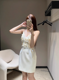 Unique Beautiful Three-dimensional Flower Sling Satin Birthday Dress Homecoming Dress HZ1022