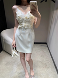 Unique Beautiful Three-dimensional Flower Sling Satin Birthday Dress Homecoming Dress HZ1022