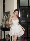 Princess Lace Stitching White Sling Waist Cake Birthday Skirt Homecoming Dress HZ1022