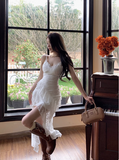 Irregular White Lace Suspenders Slim Fit 19th Birthday Homecoming Dress HZ1022