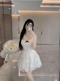 Sweet White Lace Strapless A-Line 17th Birthday Homecoming Dress HZ1022