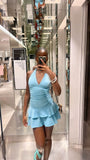 Pretty Pleated Halter Neck Mini Birthday Skirt Homecoming Dress HZ1022