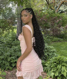 Cute Pink Shoulder Strap Pleated Drawstring Birthday Short Skirt Homecoming Dress HZ1022