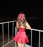 Elegant Burgundy V-neck Halter Satin A-line Birthday Short Skirt Homecoming Dress HZ1022