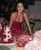 Sexy 19th Birthday Burgundy Satin Homecoming Dress HZ1022