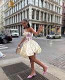 Elegant Embroidered Ivory Strapless Satin Flower Bud Birthday Dress Homecoming Dress HZ1022