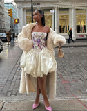 Elegant Embroidered Ivory Strapless Satin Flower Bud Birthday Dress Homecoming Dress HZ1022