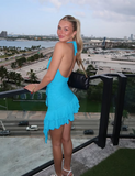 Sexy Chiffon Halter Neck Blue Ruffle 17th Birthday Homecoming Dress HZ1022