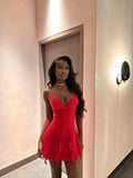 Sexy Red Suspender Ruffled Hip 19th Homecoming Dress HZ1022