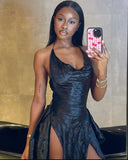 Designer Black Low-cut Slit 21st Birthday Homecoming Dress HZ1022