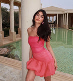 Sweet Pink Tube Top Flower Bud 17th Birthday Homecoming Dress HZ1022