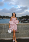Design Pink Tube Top Bow Irregular 17th Birthday Homecoming Dress HZ1022