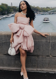 Design Pink Tube Top Bow Irregular 17th Birthday Homecoming Dress HZ1022