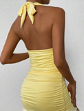 Simple And Elegant Yellow Halter Neck Open Back Slim Fit 19th Birthday Homecoming Dress HZ1022