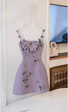 Charming Purple Butterfly Strap Satin 17th Birthday Homecoming Dress HZ1022