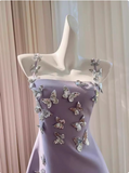 Charming Purple Butterfly Strap Satin 17th Birthday Homecoming Dress HZ1022