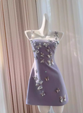 Charming Purple Butterfly Strap Satin 17th Birthday Homecoming Dress HZ1022