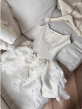 Sweet White Bow Satin Lace Ruffled 17th Birthday Homecoming Dress HZ1022