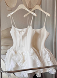 Sweet White Bow Satin Lace Ruffled 17th Birthday Homecoming Dress HZ1022