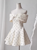 Sweet One-shoulder Bow Satin Polka Dot Puffy Birthday Skirt Homecoming Dress HZ1022