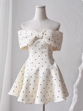 Sweet One-shoulder Bow Satin Polka Dot Puffy Birthday Skirt Homecoming Dress HZ1022