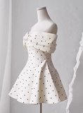 Sweet One-shoulder Bow Satin Polka Dot Puffy Birthday Skirt Homecoming Dress HZ1022
