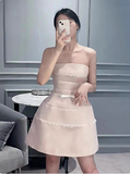 Cute Pink Suspender Satin Lace 17th Birthday Homecoming Dress HZ1022