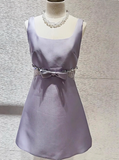 Sweet Purple Square Neck Bow Waist 17th Birthday Homecoming Dress HZ1022