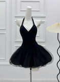 Beautiful Halterneck Black Mesh Splicing Puffy Birthday Dress Homecoming Dress HZ1022