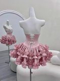 Princess Tube Top Fishbone Waist Ruffled Puffy Birthday Skirt Homecoming Dress HZ1022