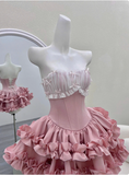 Princess Tube Top Fishbone Waist Ruffled Puffy Birthday Skirt Homecoming Dress HZ1022