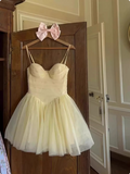 Cute Waist Yellow Suspender Tulle A-line 17th Birthday Homecoming Dress HZ1022