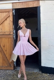 Cute Pink Deep V Polka Dot A-line Birthday Dress Homecoming Dress HZ1022